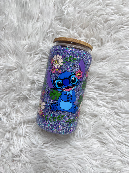 16oz Stitch Snowglobe Glass Cup