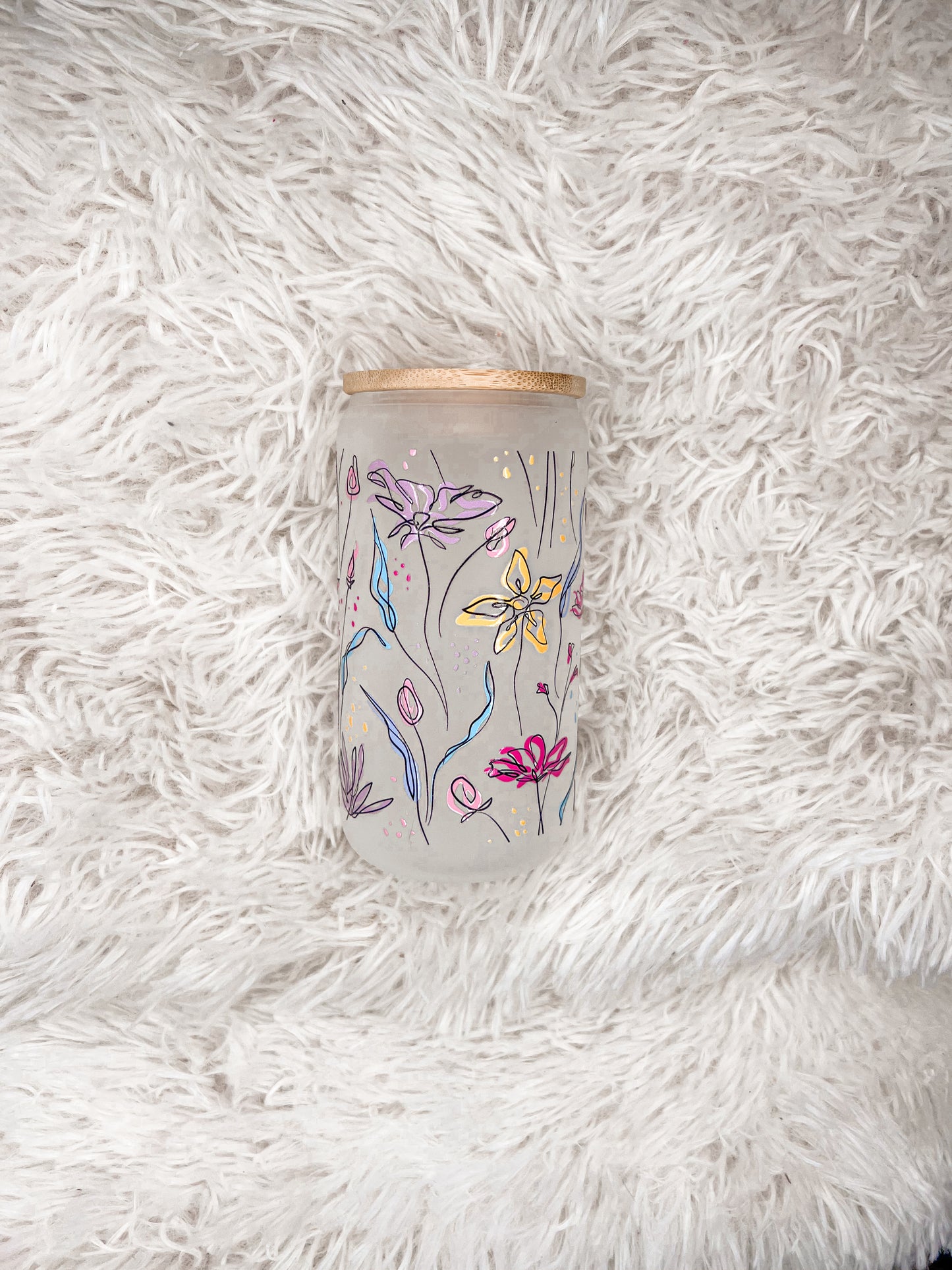 16oz Flowers Frosted Glass Cup