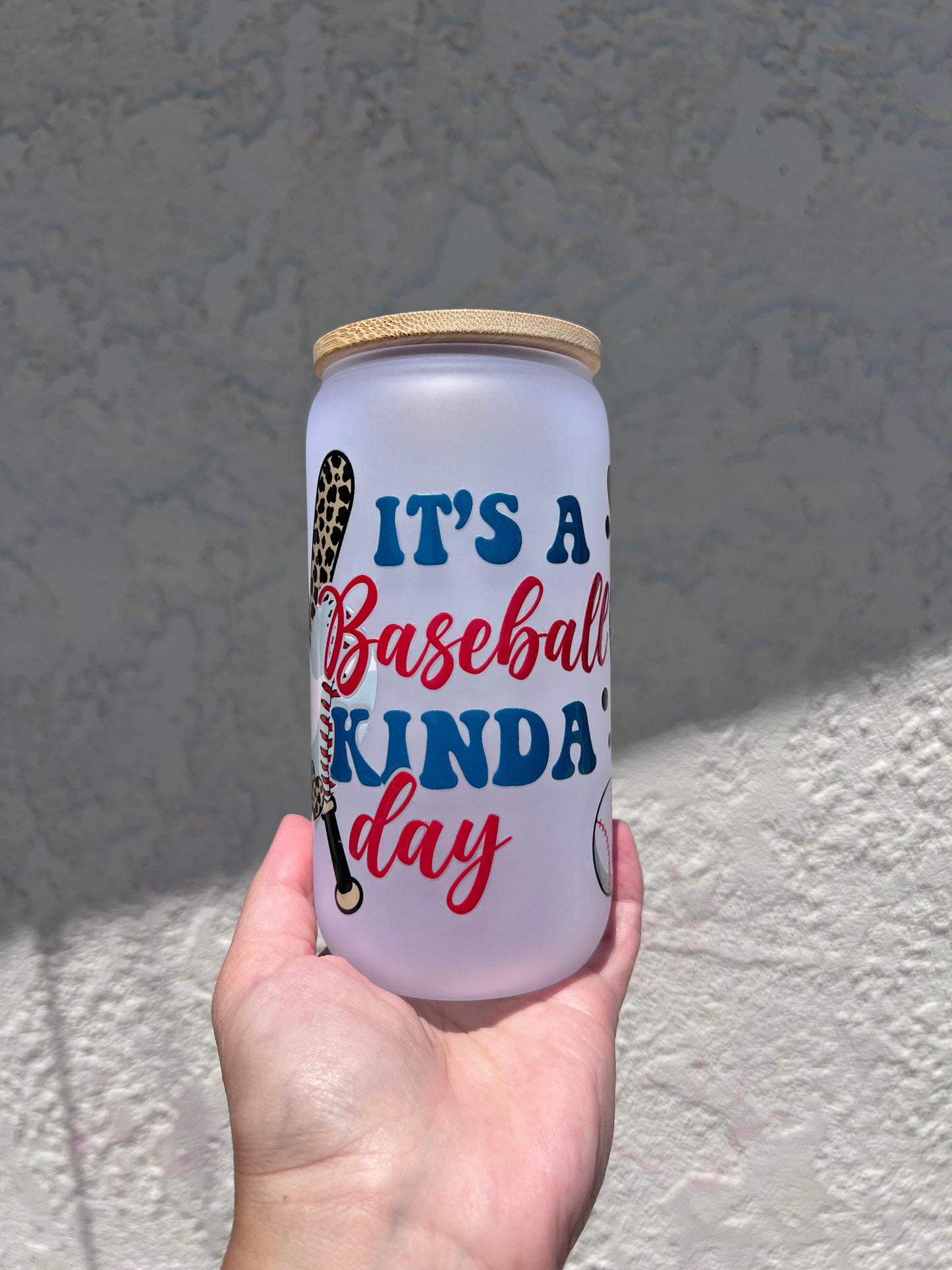 16oz "It's a Baseball Kinda Day" Glass Frosted Cup