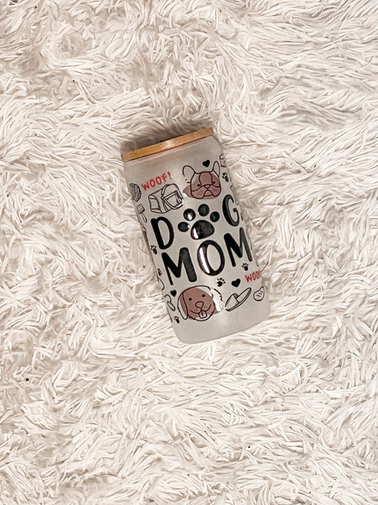 16oz "Dog Mom" Frosted Glass Cup